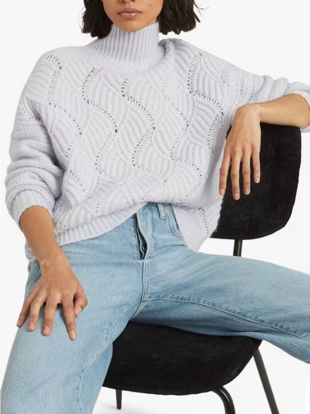 REISS Ola Textured Cable Knit Wool Alpaca Sweater M Cozy Winter Ice Blue Pastel